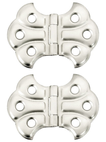 Pair of Small Victorian Butterfly Cabinet Hinges - 1 3/8 H x 1 7/8 inch W in Polished Nickel.
